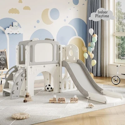 Tobogán Gris para Niños Pequeños y Niños, Uso Interior Exterior, Juego Seguro Diversión Foto 1 de 4