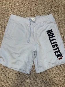 Hollister Mens L Elastic Waistband Drawstring Shorts Zip Pockets Blue - Picture 1 of 3