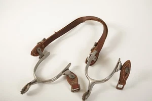 Paire d'éperons d'équitation (UC1/JSF6) en acier inoxydable avec bracelet cuir - Photo 1/8