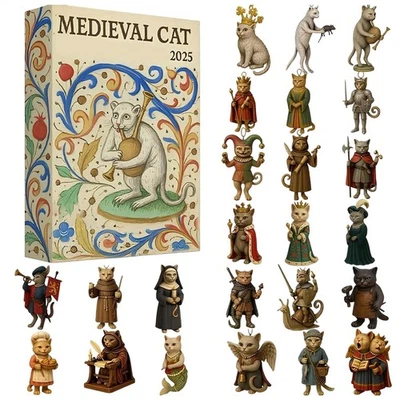 Christmas Cat Ornament Countdown Calendar 24 Day Medieval Theme Flat Toy Decor - Image 1 of 4