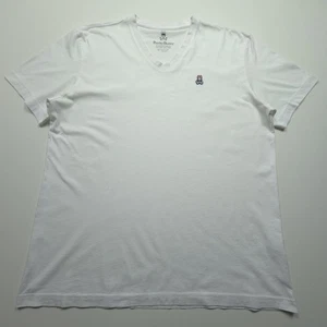 Psycho Bunny Men Shirt Large White Basic Tee V Neck Pima 3D Skull Bone Logo Peru - Picture 1 of 17