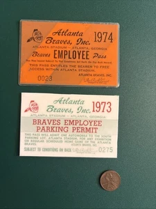 HENRY AARON 715 HR BABE RUTH 1974 Braves EMPLOYEE PASS Access EVERY 1974 HOME GM - Picture 1 of 6