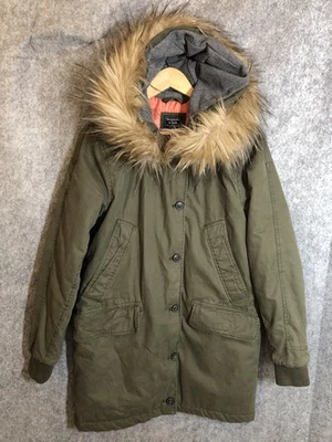 Chaqueta Abercrombie & Fitch Mujer XS Verde Oliva Parka Imitación Piel Capucha Forrada Cálida Foto 1 de 4