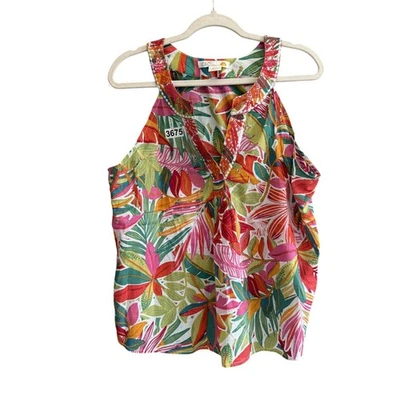 C & C California Tropical Print Sleeveless Halter Tank Top Women's L Colorful - Image 1 of 4