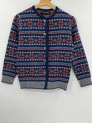 Cárdigan Suéter Demetre Vintage Para Mujer Lana Virgen Azul Naranja Cresta Botón M Foto 1 de 4