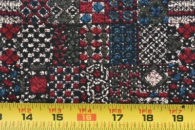 21" Long x 36" Wide, Vintage 1940's-60's, Red Blue Black Patchwork Print, P3683 - Image 1 of 4