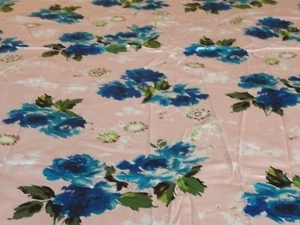 STRETCH COTTON SATEEN-LARGE FLORAL-PINK/TURQ-DRESS FABRIC-3.8 METRES - Picture 1 of 4