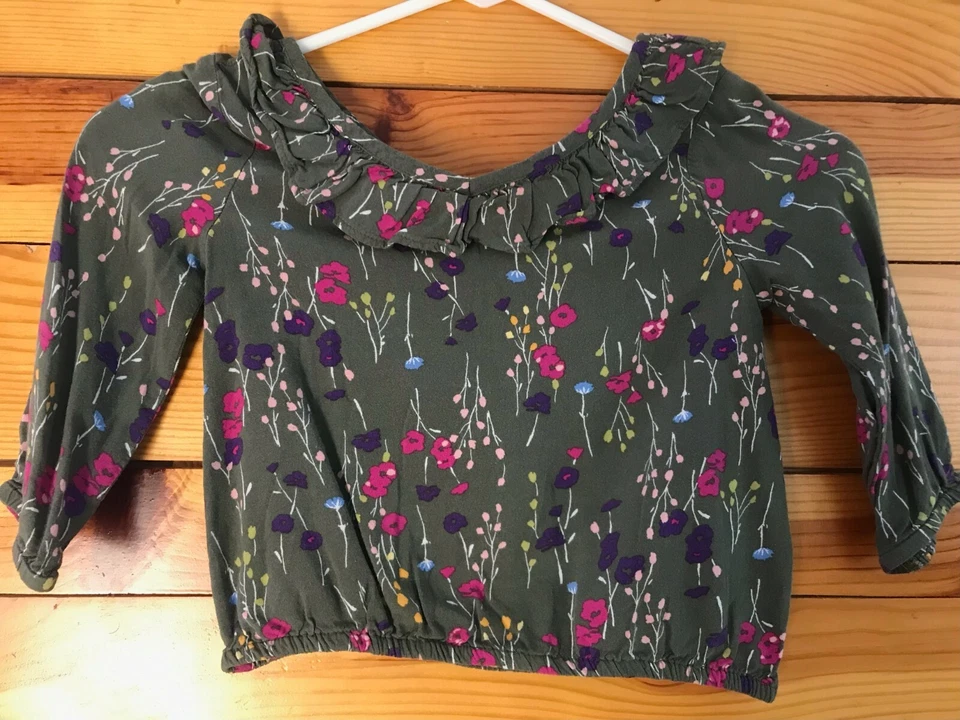 Camisa Crazy 8 Oliva Floral Volantes Niñas Top Talla 5T Foto 1 de 1