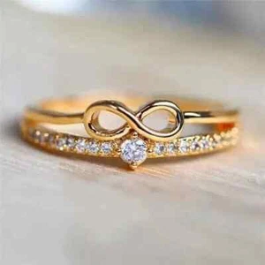 2.0 Ct Round Cut Simulated Diamond Wedding Infinity Ring 14k Yellow Gold Plated - Picture 1 of 10
