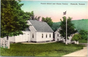 Vtg Handcolored VT Postcard Present School & Cheese Factory Plymouth Albertype - Picture 1 of 2