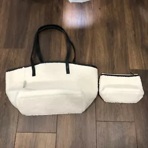 Bolso de Mano Neiman Marcus Blanco Sherpa Piel Sintética con Bolso Pequeño a Juego - Imagen 1 de 14