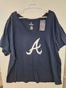 Atlanta Braves #1 Mom Women's Plus 4X V-Neck T-Shirt Navy NWT Fanatics - Picture 1 of 3
