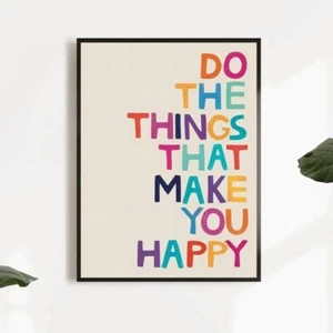 happy Motivational Framed Canvas Art Picture Happiness Poster Size 40 x 30cm - Picture 1 of 5