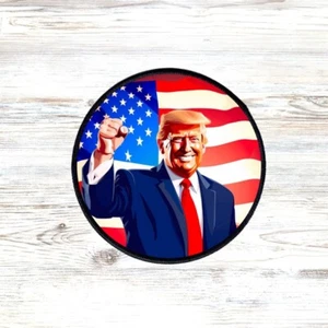 Hat Patch Trump USA Flag Round Sublimation DYI Fabric Patch Glue Iron On Sew - Picture 1 of 2