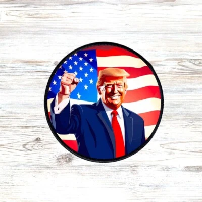 Hat Patch Trump USA Flag Round Sublimation DYI Fabric Patch Glue Iron On Sew - Image 1 of 2