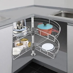 Mobiletto base cucina a forma di rene in ferro argento organizer angolare 2 ripiani 28" - Foto 1 di 7