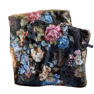 "Bufanda negra floral flores transparente rectangular 13x57"" hecha en India" - Imagen 1 de 4
