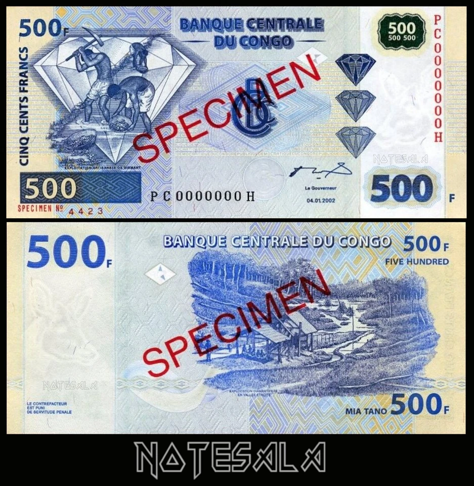CONGO DEMOCRATIC REPUBLIC 500 FRANCS 2002 Pick-96s SPECIMEN NEW-UNC - Image 1 of 1