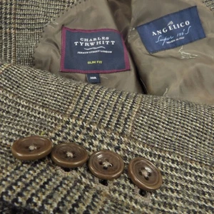 Blazer Charles Tyrwhitt 38R slim super 100s lana cappotto sportivo giacca pied de poule - Foto 1 di 20