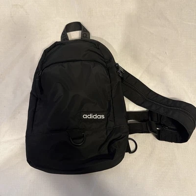 Adidas Originals Mini Backpack Small Travel Bag, Black/White, One! Zipper Strap! - Image 1 of 4