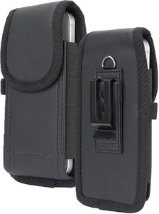 Cuir Noir Étui Pochette Clip Ceinture Harnais Boucle pour IPHONE 15 14 13 12 XR - Photo 1 sur 10