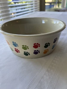 Dog Dish Stoneware Food Or Water Bowl By Fido’s Diner Rainbow Hearts Pattern  - Picture 1 of 3