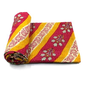 Vintage Quilt Indian Organic Cotton Bedspread Bohemian Bedding Blanket - Picture 1 of 6