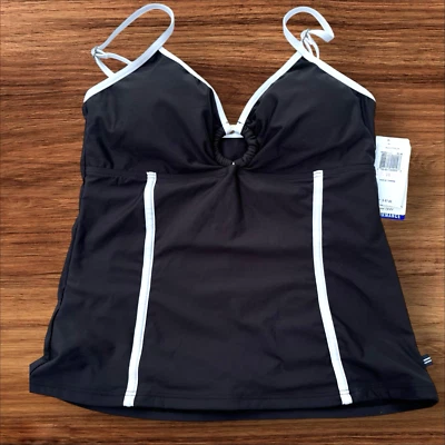 NWT Womens Size 10 NAUTICA Tankini Swimsuit Top BLACK WHITE Solid $67 - Image 1 of 4