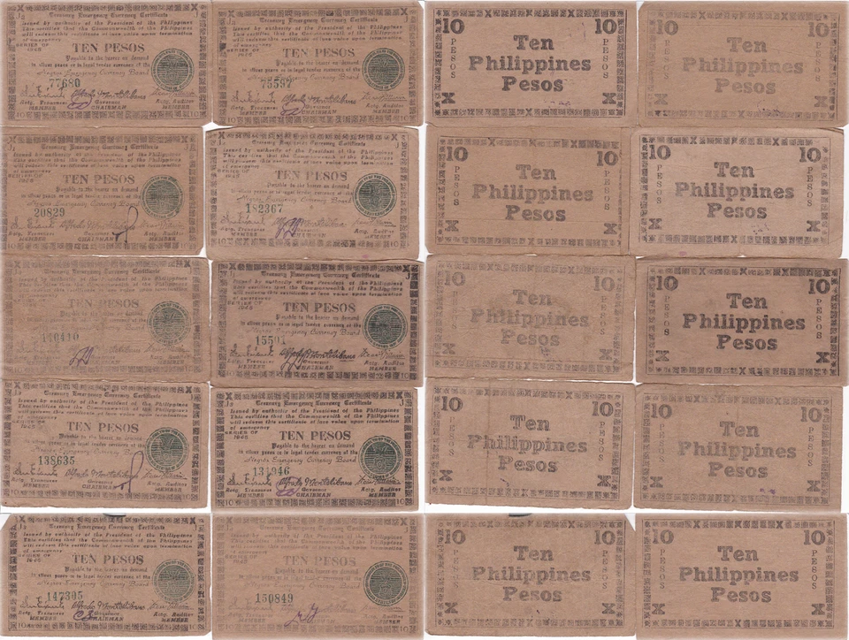 1945 10 Pesos Philippines Guerrilla Currency Negros Province 10 Note Lot S683 #3 - Image 1 of 1