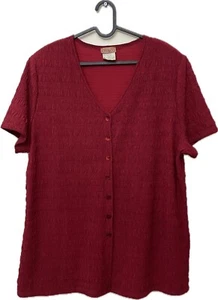 Kim Co blouse red short sleeve button v-neck ruffled stretchy formal size 2XL - Picture 1 of 10