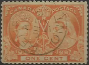 1897 Canada Stamp ~ Queen Victoria ~ Diamond Jubilee ~ 1c ~ Used ~ Scott #051 - Picture 1 of 1
