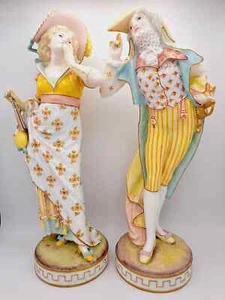 Large Antique 13.5" Vion & Baury Colorful French Dandy Couple Statues - Picture 1 of 10