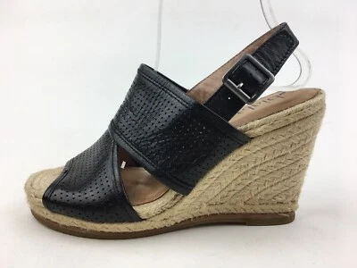 Biala Perforated Espadrille Wedge Sandals Size EUR 39 M, Black Leather 2950 - Image 1 of 4