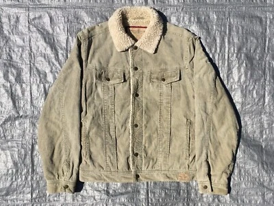 Jaqueta Trucker de Veludo Cotelê Verde Forrada com Lã Sherpa AEO Média Vintage para Homens M - Imagem 1 de 4