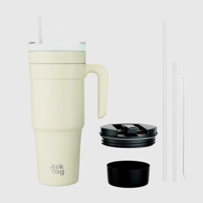 40oz Tumbler&Handle Straw Lid Insulated Tumbler Thermos Travel Coffee Mug Cream