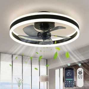 Ventiladores de techo Fandelier con luces y control remoto, perfil bajo de 19.7 - Picture 1 of 12