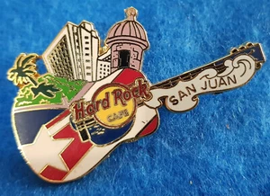 SAN JUAN PUERTO RICO BUILDING CITY SKYLINE QUATRO FLAG GUITAR Hard Rock Cafe PIN - Picture 1 of 1