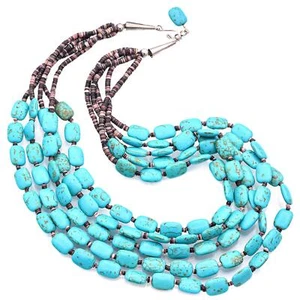 Estate Nickel Turquoise & Puka Shell Beaded Multi-Strand Necklace - Picture 1 of 5
