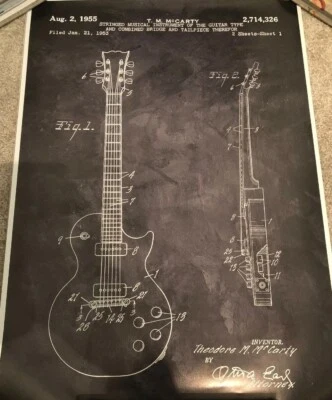 Gibson Les Paul Guitar 1955 I Collectible Print Blueprint - Image 1 of 4