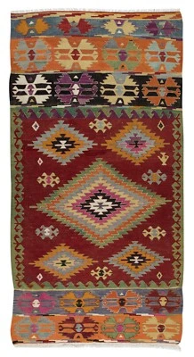 5x9.6 Ft Hand-Woven Geometric Vintage Kilim From Turkey, 100% Wool, Colorful Rug - Image 1 of 4