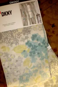NWT 2 DKNY Window Curtain Panels Floral Fields Rod Pocket Teal Cotton 50" x 84" - Picture 1 of 11
