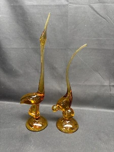 Set of 2 ~ Viking Glass "EGRET & EPIC" Amber ~ Birds - Picture 1 of 11