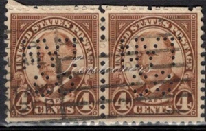 Perfins USA 1930, Sc685 2x 4c Taft. Used TYNCo - Picture 1 of 3