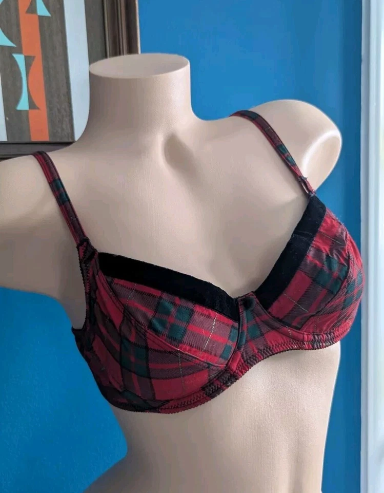 Sujetador vintage Eileen West terciopelo y cuadros con aros talla 34B San Valentín Navidad Foto 1 de 4