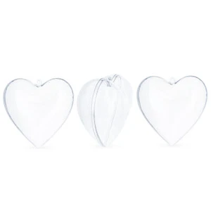 Set of 3 Clear Plastic Heart Ornament 4.6 Inches (117 mm) - Picture 1 of 5