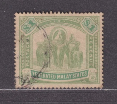 Malaya Federated States SG 48 Scott 34 Used 1907 $1 Elephants SCV $57.50 - Image 1 of 2