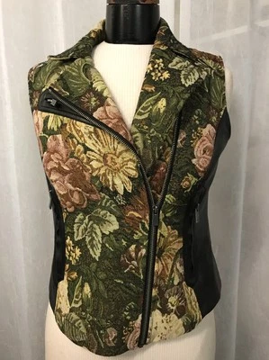 Vince Camuto Women's Vest Fabric Faux Leather Full Zip Women's Floral Size XS - Imagem 1 de 4