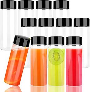 12Pcs 400ML Lids PET Juice Bottles Clear Sensory Plastic Empty Bottles Reusable
