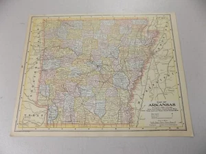 1899 PEERLESS Atlas Map of ARKANSAS, backed with NORTH and SOUTH DAKOTA - Picture 1 of 2