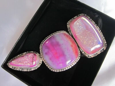 ENORME AKR Amy Kahn Russel Plata de Ley 925 Rosa Druzy Pin Colgante Foto 1 de 4